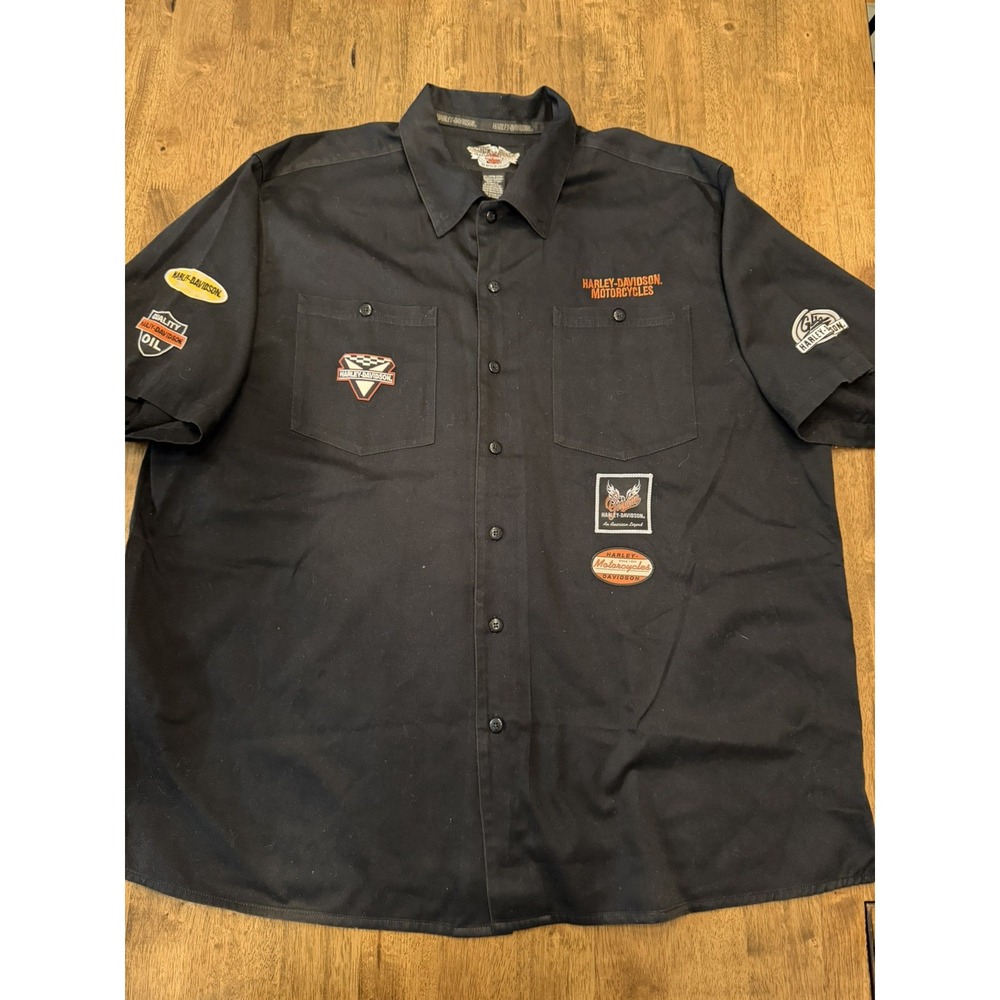 Harley Davidson Shirt Mens XXL Embroidered Button Up Pockets Garage Biker